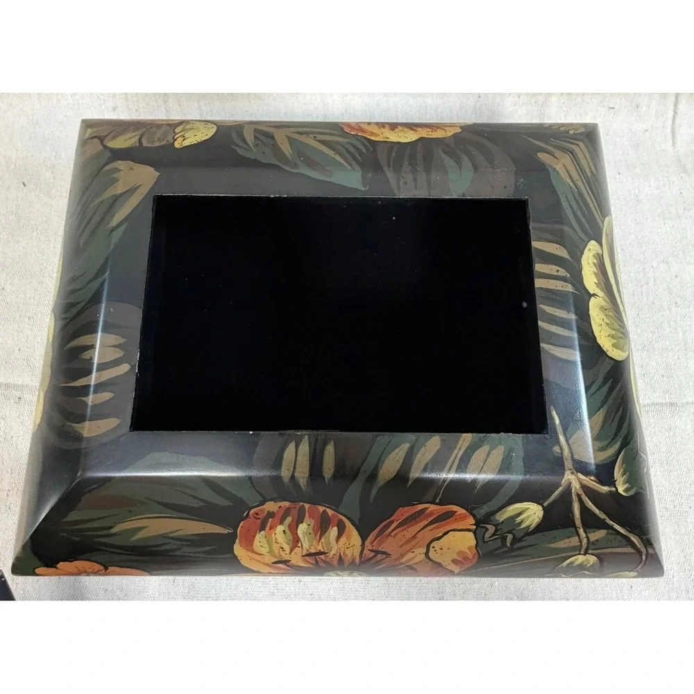 Vintage Floral Hand Painted Decorative Jewelry Box Lion Paw Feet Pinecone Finial